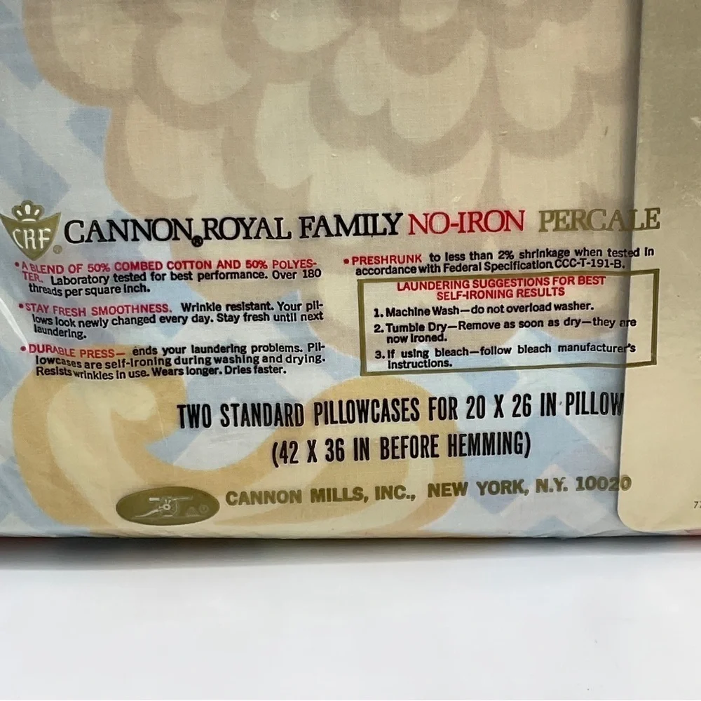 Vtg Cannon Royal Family Full Flat Sheet & Two Pillowcases String Of Pearls NOS